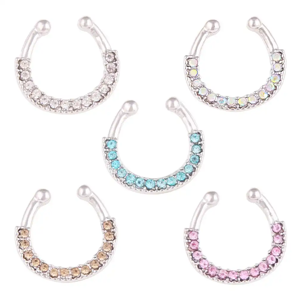 Fashion Rhinestone Decoration U-shaped Nose Ring Unisex Geometric Alloy