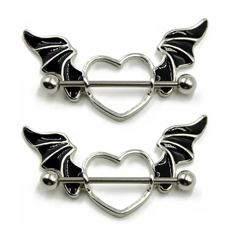 Women's Unique Heart Shaped Wings Design Stainless Steel Nipple Ring 14g