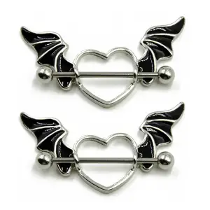 Women's Unique Heart Shaped Wings Design Stainless Steel Nipple Ring 14g