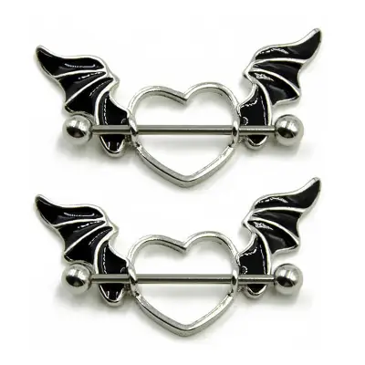 Women's Unique Heart Shaped Wings Design Stainless Steel Nipple Ring 14g