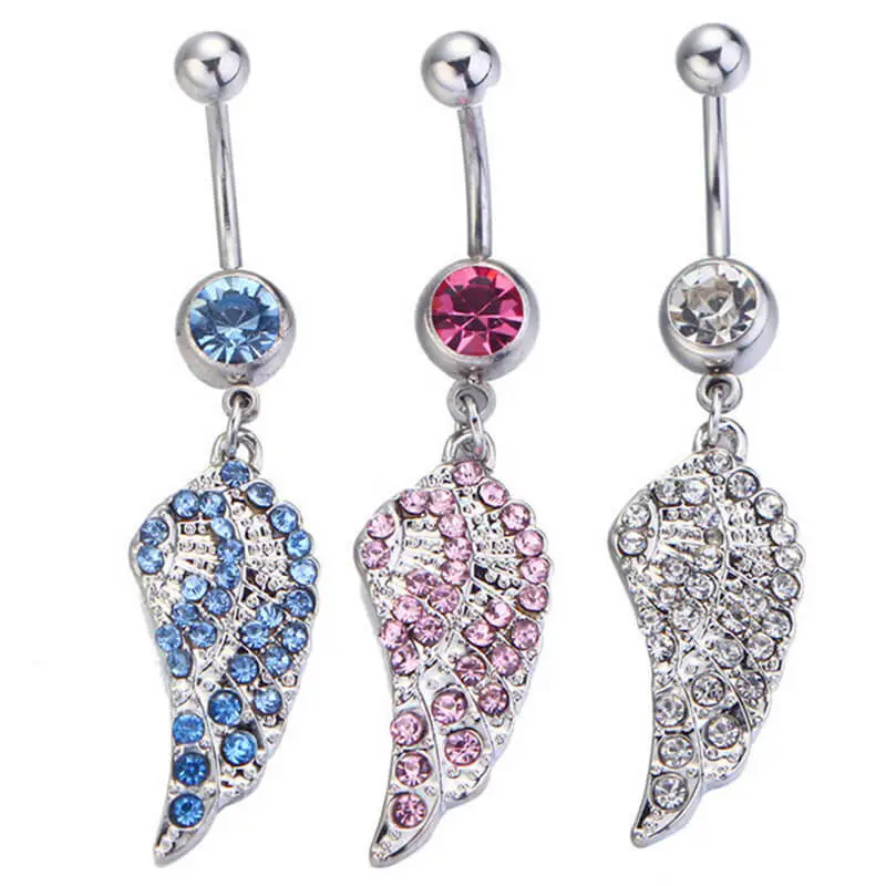 Women Unique Unilateral Wings Design Rhinestone Decorative Navel Nail