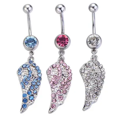 Women Unique Unilateral Wings Design Rhinestone Decorative Navel Nail
