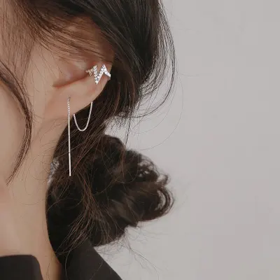Women Unique Heartbeat Pattern Moon Ear Line Copper 3A Zircon Jewelry