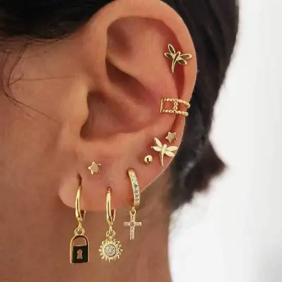 8pcs/set Women Unique Geometry Design Metal Ear Stud Set