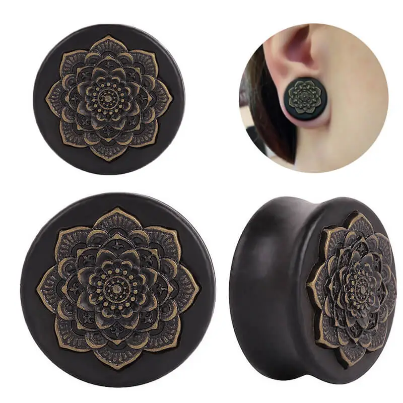 Retro Flower Shaped Wood Ear Tunnels Plugs Unisex Geometric
