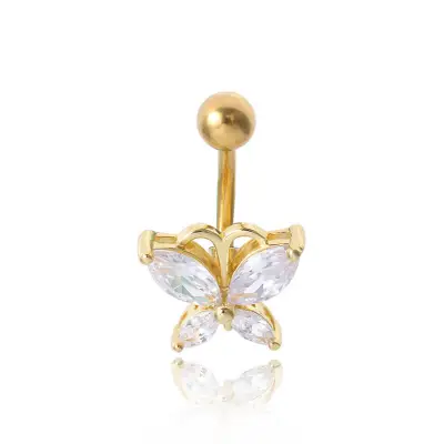 Women Simple Butterfly Shaped Rhinestone Decorative Navel Nail Body Jewelry