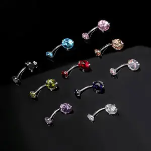 Women Fashion Solid Color Zircon Decorative Navel Nail