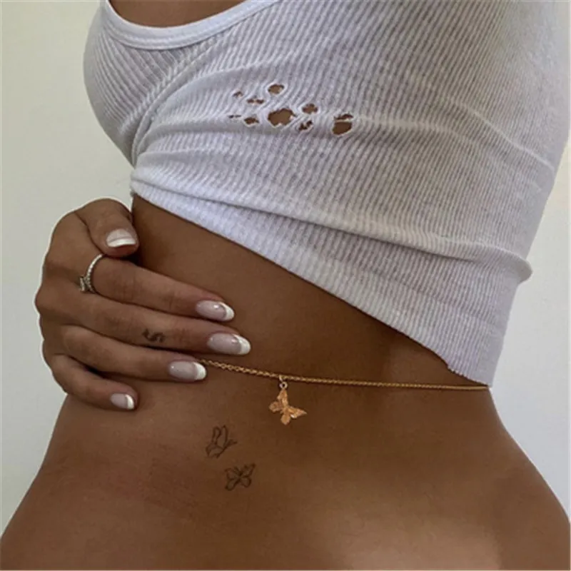 Minimalist Butterfly Pendant Decoration Waist Chain for Women Metal Simple Style 100cm