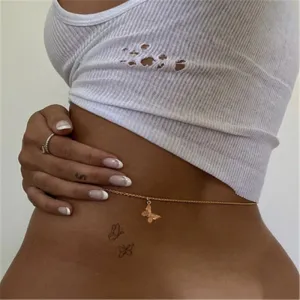 Minimalist Butterfly Pendant Decoration Waist Chain for Women Metal Simple Style 100cm