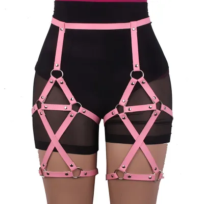 Adjustable Double Row Cross Design Imitation Leather Suspenders Leg Thigh Ring Unisex Sports