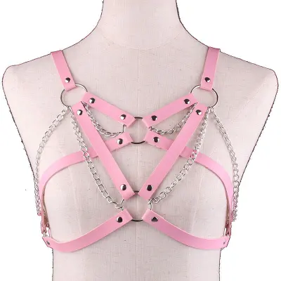 Women Sexy Harajuku O-ring PU Faux Leather Body Chain