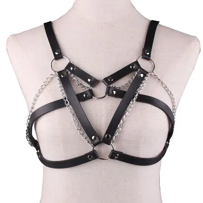Women Sexy Harajuku O-ring PU Faux Leather Body Chain
