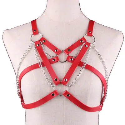 Women Sexy Harajuku O-ring PU Faux Leather Body Chain