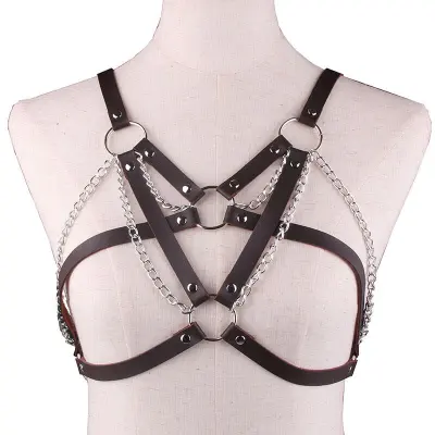 Women Sexy Harajuku O-ring PU Faux Leather Body Chain