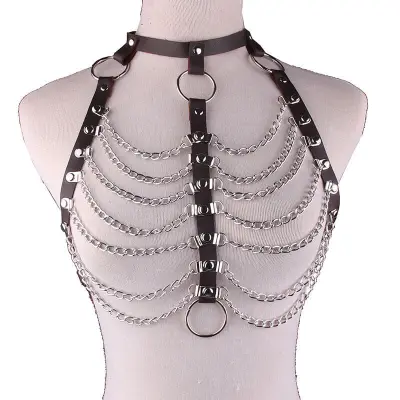 Women Sexy Multilayer Chain Design PU Body Chain