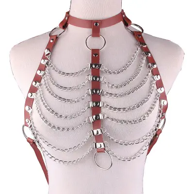 Women Sexy Multilayer Chain Design PU Body Chain