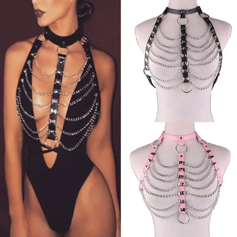 Women Sexy Multilayer Chain Design PU Body Chain