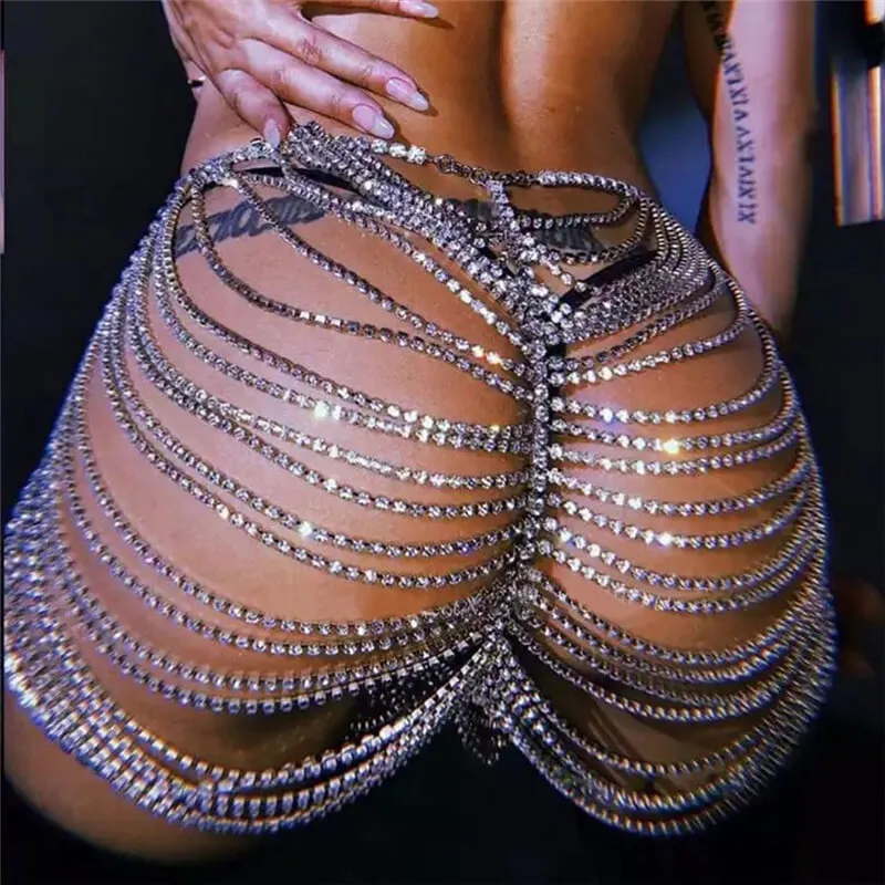 Women Sexy Shining Rhinestone Decorative Body Chain
