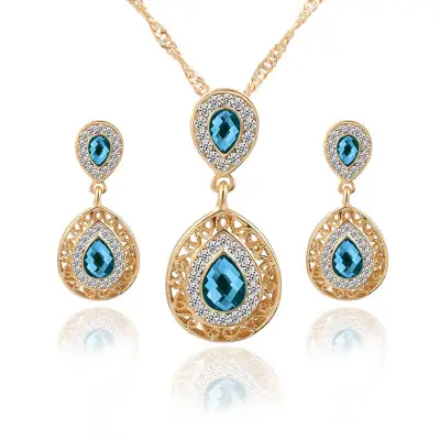 2pcs Women Fashion Rhinestone Earrings Necklace Set