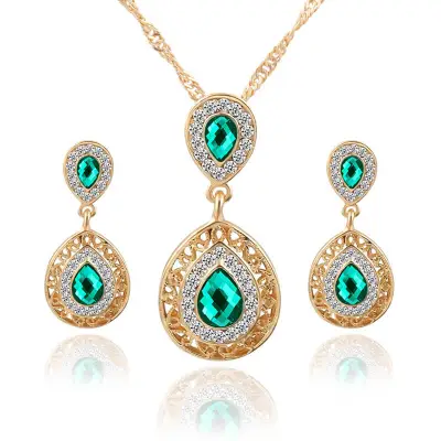 2pcs Women Fashion Rhinestone Earrings Necklace Set