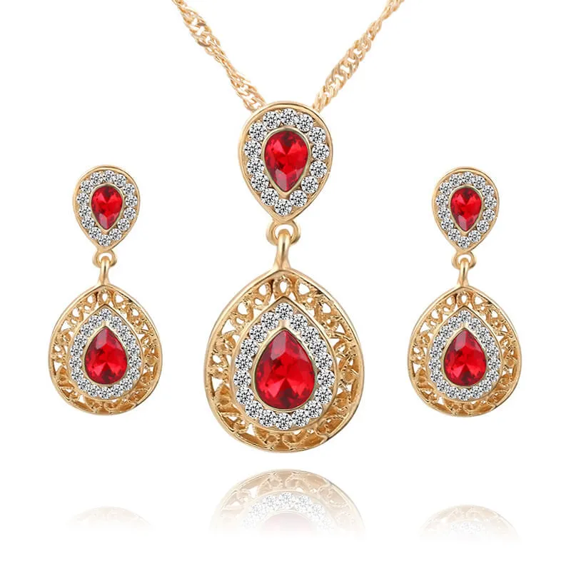 2pcs Women Fashion Rhinestone Earrings Necklace Set