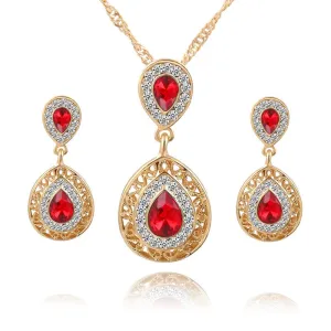 2pcs Women Fashion Rhinestone Earrings Necklace Set