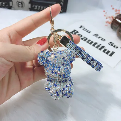 Cartoon Full Diamond Bear Figurine Key Chain for Women