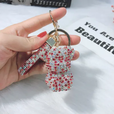 Cartoon Full Diamond Bear Figurine Key Chain for Women