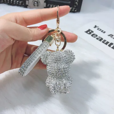 Cartoon Full Diamond Bear Figurine Key Chain for Women