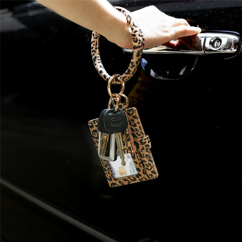 Fashion Leopard Print PU Bangle Purse Keychain