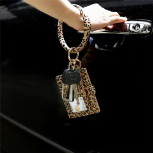 Fashion Leopard Print PU Bangle Purse Keychain
