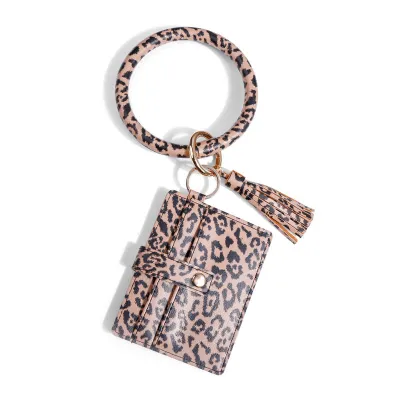Fashion Leopard Print PU Bangle Purse Keychain