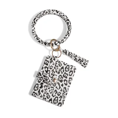 Fashion Leopard Print PU Bangle Purse Keychain