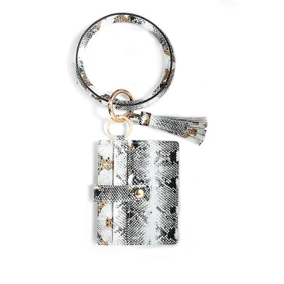 Fashion Leopard Print PU Bangle Purse Keychain
