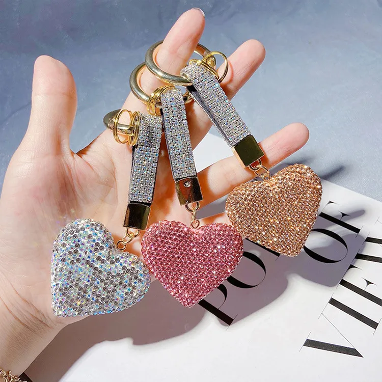 Fashion Rhinestone Heart Pendant Keychain for Women