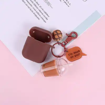 Women Cute Milky Tea Shaped Design Resin Metal Key Chain
