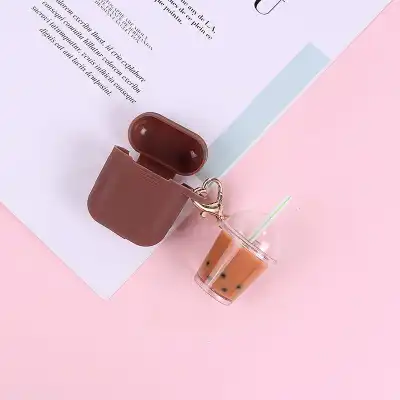 Women Cute Milky Tea Shaped Design Resin Metal Key Chain