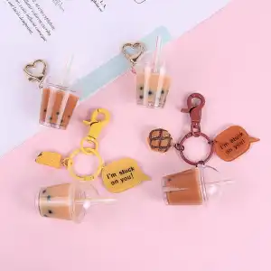 Women Cute Milky Tea Shaped Design Resin Metal Key Chain