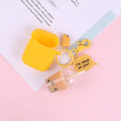 Women Cute Milky Tea Shaped Design Resin Metal Key Chain
