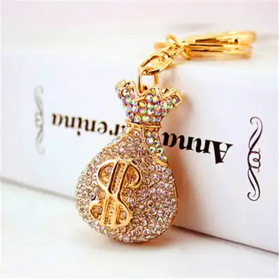 Unique Purse Shaped Design Rhinestone Decorative Key Chain Unisex Heart Metal Zinc Alloy