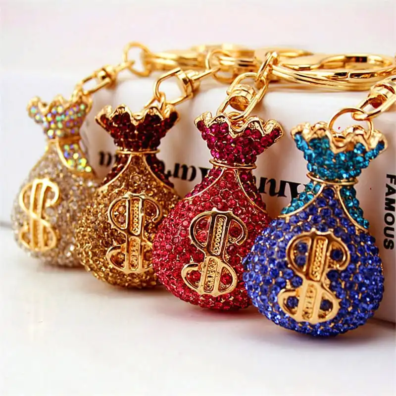 Unique Purse Shaped Design Rhinestone Decorative Key Chain Unisex Heart Metal Zinc Alloy