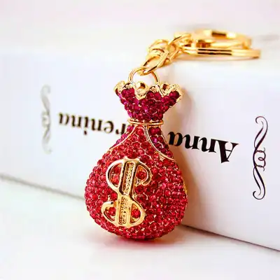 Unique Purse Shaped Design Rhinestone Decorative Key Chain Unisex Heart Metal Zinc Alloy