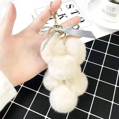 Unique Grape Shaped Faux Fur Pompom Decorative Key Chain With Metal Pendant