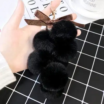 Unique Grape Shaped Faux Fur Pompom Decorative Key Chain With Metal Pendant