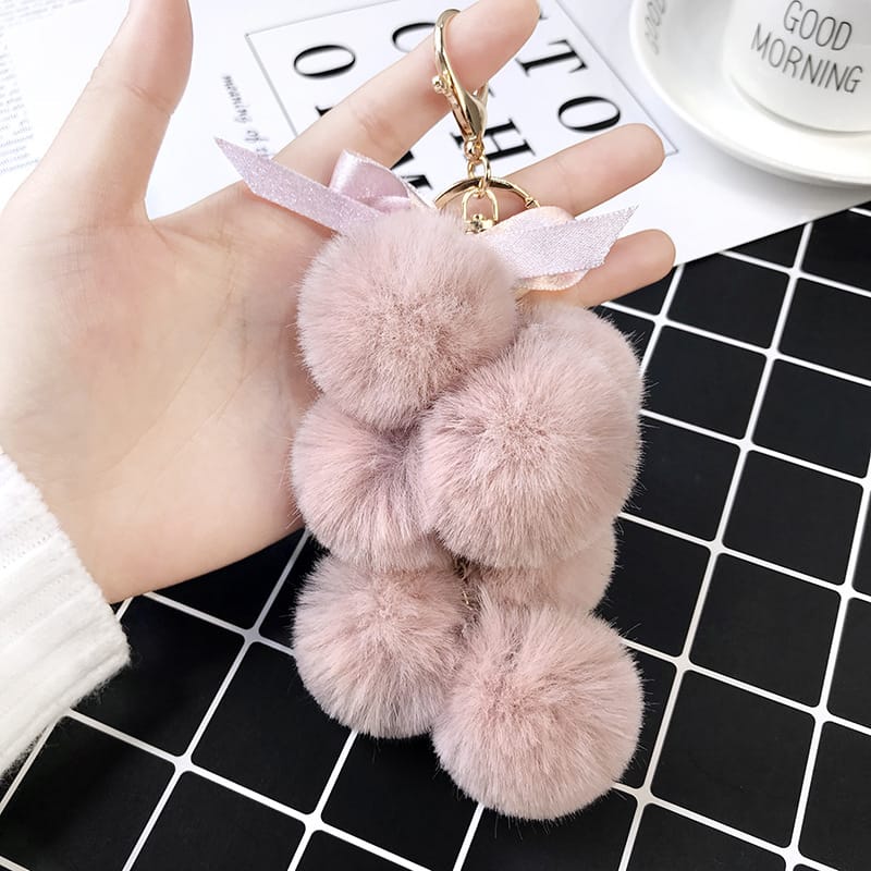 Pom Pom Keychain Cute Plush Ball Keychain Simulation Fruit Grape Keyring  Fluffy Bag Handbags Plush Pendant for Women Girls