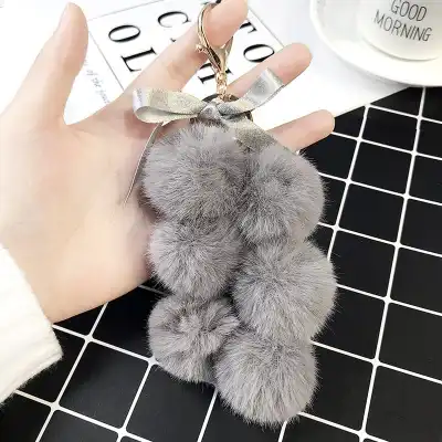Unique Grape Shaped Faux Fur Pompom Decorative Key Chain With Metal Pendant