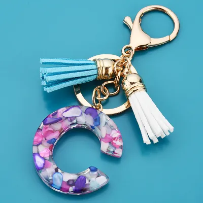 Women Fashion 26 Alphabet Letter Design Acrylic Key Chain Unisex