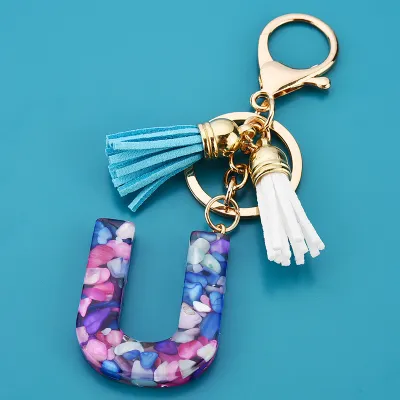 Women Fashion 26 Alphabet Letter Design Acrylic Key Chain Unisex