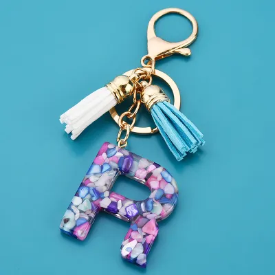 Women Fashion 26 Alphabet Letter Design Acrylic Key Chain Unisex