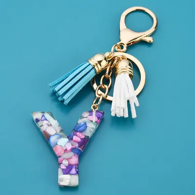 Women Fashion 26 Alphabet Letter Design Acrylic Key Chain Unisex